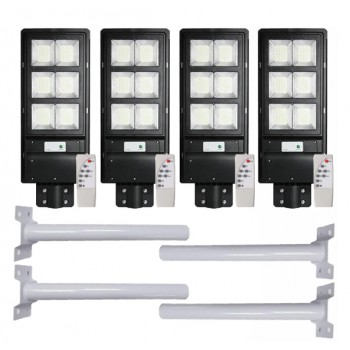 Set 4 x Lampa Solara LED 300w, cu Incarcare Solara Panou Fotovoltaic + Telecomanda si suport, cod 01207